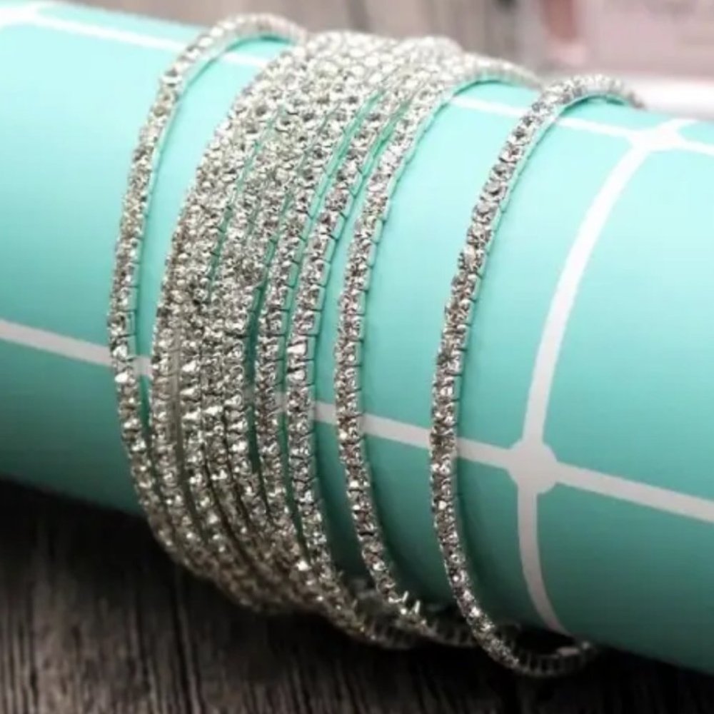 Rhinestone bracelet anklet stackable stretchy bling dainty sparkly diamond glam - Picture 2 of 3